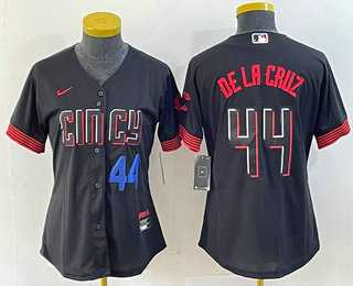 Womens Cincinnati Reds #44 Elly De La Cruz Number Black 2023 City Connect Cool Base Stitched Baseball Jersey3